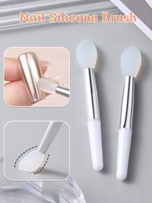 2支装柔软扁平迷你美甲硅胶刷，半透明白色，适用于涂抹全息粉、闪粉、亮片、彩色颜料，便携式眼影/唇刷，可水洗美甲工具，多功能 - 白色 - 查看 1