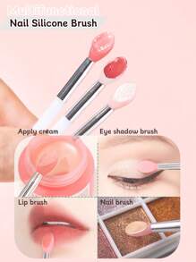 2支装柔软扁平迷你美甲硅胶刷，半透明白色，适用于涂抹全息粉、闪粉、亮片、彩色颜料，便携式眼影/唇刷，可水洗美甲工具，多功能 - 白色 - 查看 2