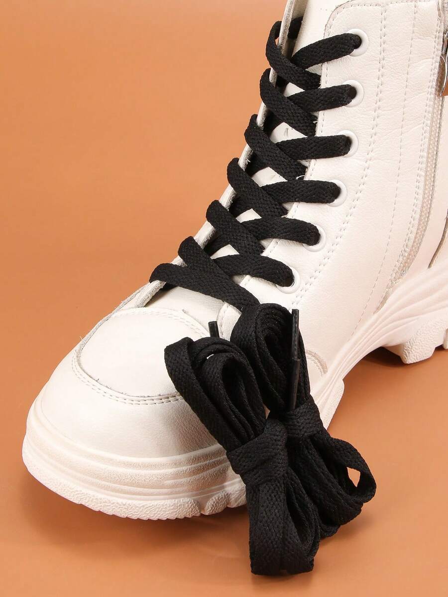 2 双扁平鞋带，5/16 英寸宽鞋带，适用于运动跑步运动鞋靴带 - 黑色 - 查看 1