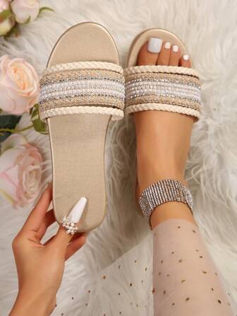 時尚女士彩色積木華麗復古貴族風格假日休閒舒適輕量平底涼鞋