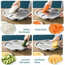 3件套10英寸不锈钢滤锅套装、蔬菜水果切片器、蔬菜磨碎器、土豆削皮器、胡萝卜磨碎器、金属滤网、圆形洗米碗、沥水篮、厨房配件 - 銀色 - 查看 9