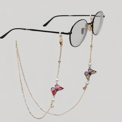 Cadena para gafas de mujer estilo bohemio con 1 pieza y encanto de mariposa, correa simple para gafas de sol, cordón antideslizante para gafas de lectura, accesorios para gafas para mujeres