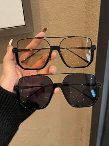 Elegant 2pcs Women's Oversized Simple Frame Casual Vacation Fashion Eyeglasses For Daily Use Beach Accessories For Women Glasses Shades For Summer Beach Vacation,Outdoor,Travel - 彩色 - 查看 17