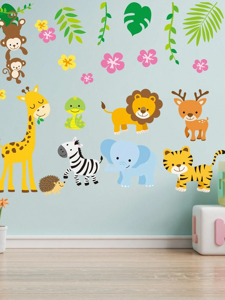 2 Piezas Pegatinas De Pared Con Dibujos Animados De Animales Lindos - Multicolor - Ver 1