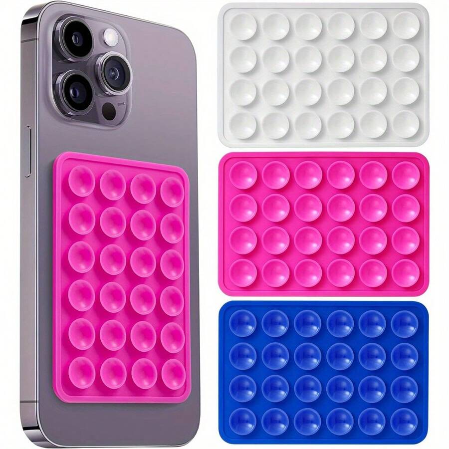 3 Packs Silicone Suction Phone Case Mount, Adhesive Phone Accessory Compatible With IPhone And Android, Hands-Free Fidget Toy, Mirror/Shower/Phone Holder For Videos And Selfies - Camel - View 1