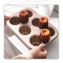 1pc Golden Non-Stick Carbon Steel Madeleine Cake Mold, Single Cup / 4-Cup / 6-Cup Options, Oven Baking Mould