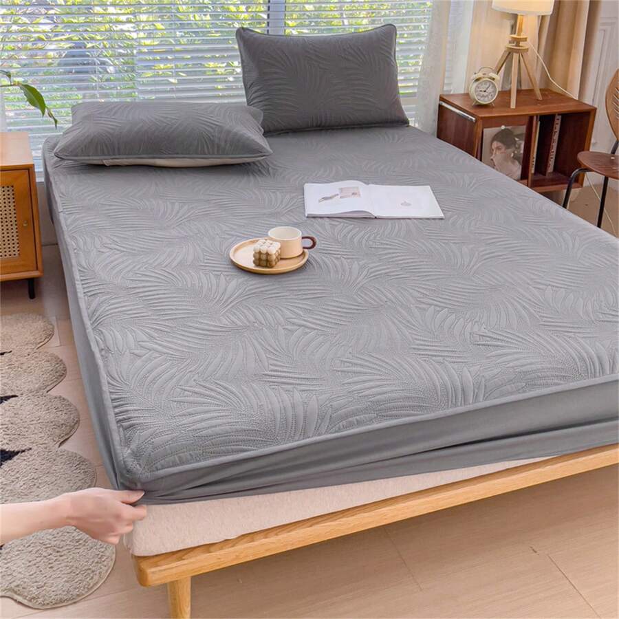 1 件 3 层绗缝床垫套，温暖舒适的床垫，时尚纯色 - 深灰色 - 查看 1