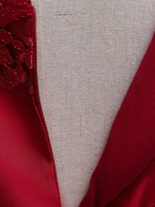 Elegant Satin Lace Waist Bow Decor Dress For Young Girls, Suitable For Birthday Party, Excluding Headband