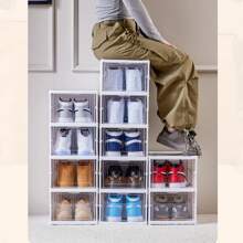 1pc Integrated Folding Shoe Box Installation-Free Can Be Combined And Stacked Dust-Proof Shoe Cabinet Household Transparent Shoe Storage Rack - White - View 5