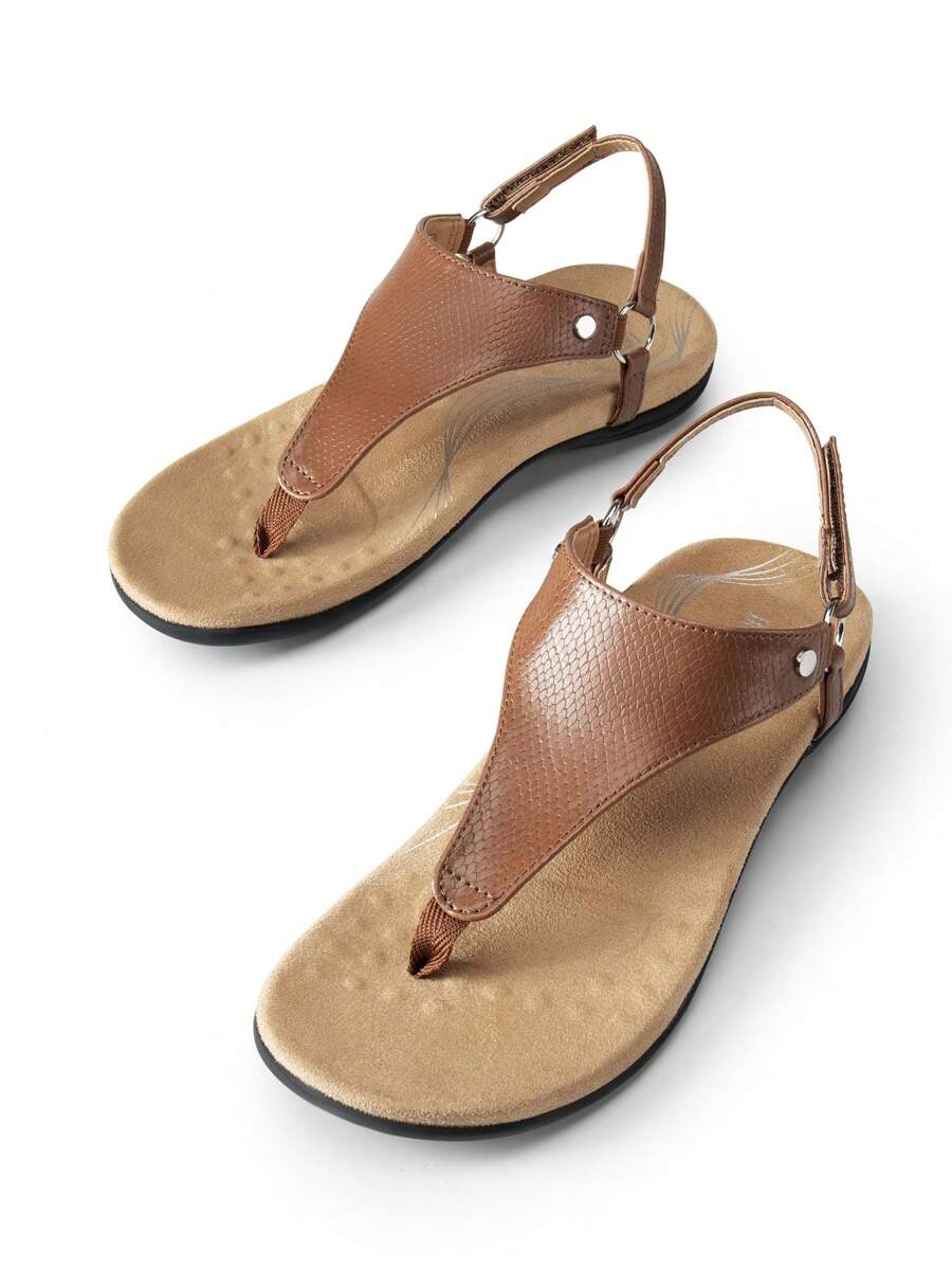 Women's Flat Sandals, Walking Sandals With Arch Support - Brown - View 1