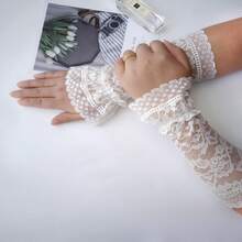 女性蕾絲彈性袖子加長器,鬆緊袖口可拆卸手腕袖套,適用於毛線衣和連帽衫 - 彩色 - 查看 5