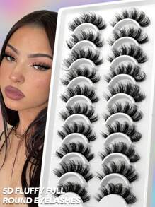 GROINNEYA 10 Pairs Manga Lashes Faux Mink Eyelashes Natural Full False Eyelashes Travel Essentials Makeup Tools(TEN03) Strip Lashes, Lashes, Eyelashes, Fake Lashes - Black - View 1