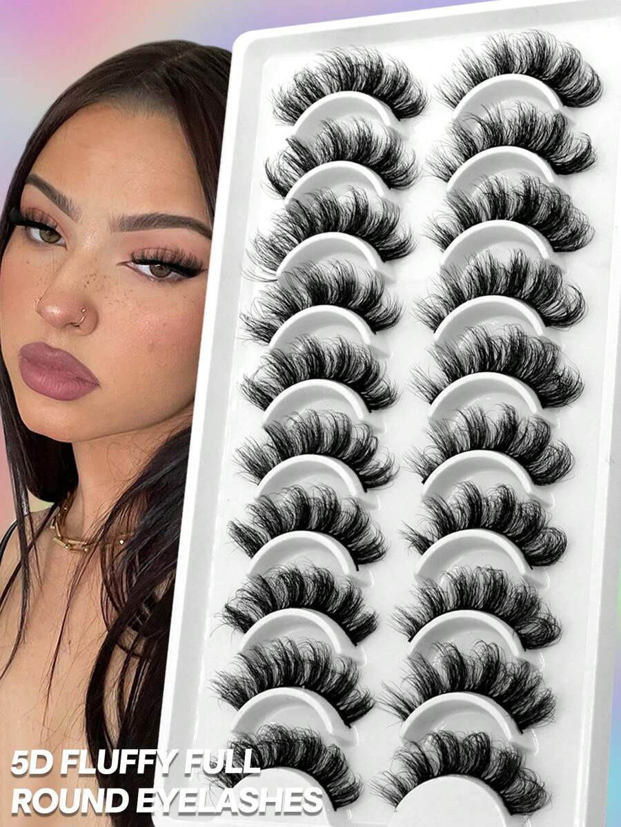 GROINNEYA 10 Pairs Manga Lashes Faux Mink Eyelashes Natural Full False Eyelashes Travel Essentials Makeup Tools(TEN03) Strip Lashes, Lashes, Eyelashes, Fake Lashes - Black - View 1