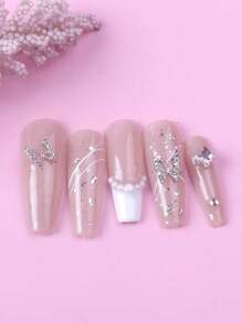 10 piezas Decoración de arte de uñas con diseño de mariposa de rhinestone plateado, Dijes, Gemas y Suministros para uñas