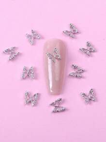 10 piezas Decoración de arte de uñas con diseño de mariposa de rhinestone plateado, Dijes, Gemas y Suministros para uñas
