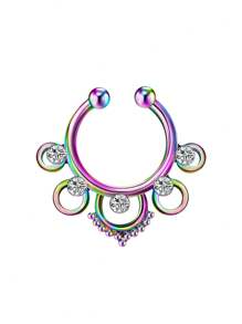 1個女士假鼻環，非穿刺假鼻夾馬蹄鐲鼻環，銀黑金色鱗片鼻環，鼻環飾品 - 彩色 - 查看 17