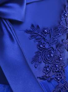 无袖花朵蝴蝶结网纱优雅连衣裙，适合女孩，适合生日派对，不含头饰