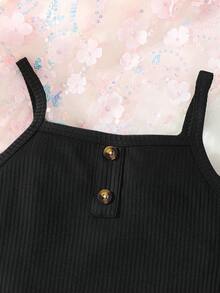 少女針織坑紋套裝吊帶上衣和短褲，休閒多變多色組合