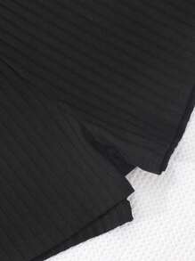 Teen Girls' Solid Color Textured Casual Romper With Spaghetti Straps - Black - View 5