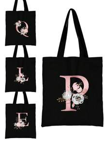 Borsa per la spesa estiva a grande capacità stampata con motivi di lettere, borsa tote casual stampata, zaino alla moda riutilizzabile, borsa multifunzionale, borsa per la spesa in tessuto di tela, borsa tote a stampa di lettere per donne, borsa a tracolla in tela, borsa per la spesa a grande capacità, borsa in tela a motivo semplice e alla moda, borsa per la spesa portatile, borsa a tracolla leggera e multifunzionale