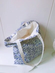 花卉紋織帆布手提包,耐磨,大容量,適用於健身、工作和學校 - 彩色 - 查看 7