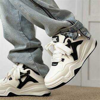 Men New Sporty Casual Round Toe Low Cut Lace-Up Thick-Soled Chunky Sneakers