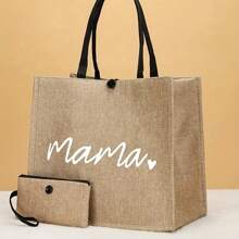 Bolso de mano tipo tote con estampado de letras "Mama", regalo del Día de la Madre, bolsa de compras reutilizable con monedero, bolsa de gran capacidad para mujeres, estudiantes, trabajadores de oficina, perfecto para trabajo, regreso a clases, vacaciones, es un regalo único para la abuela. - Multicolor - Ver 7