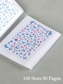 100 Slots Nail Art Stickers Storage Book Empty Album Decals Collecting Organizer Holder Display Notebook Manicure Tools,Nail Supplies,Nail Tools,Nail Art Tools,Back To School,Nails,Nail Tools For Press On Nails - White - View 2