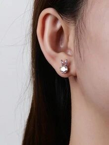 1 Miếng Sang trọng Thép Titan & Kim cương Con thỏ Thú vật Hoa tai Thích hợp Đối với Của phụ nữ Mặc hàng ngày - con thỏ - Xem 3