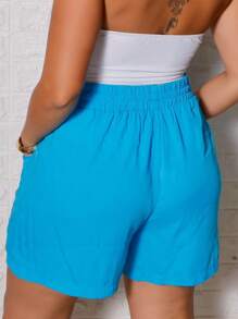 shorts feminino cintura alta com elastico e bolso bermuda