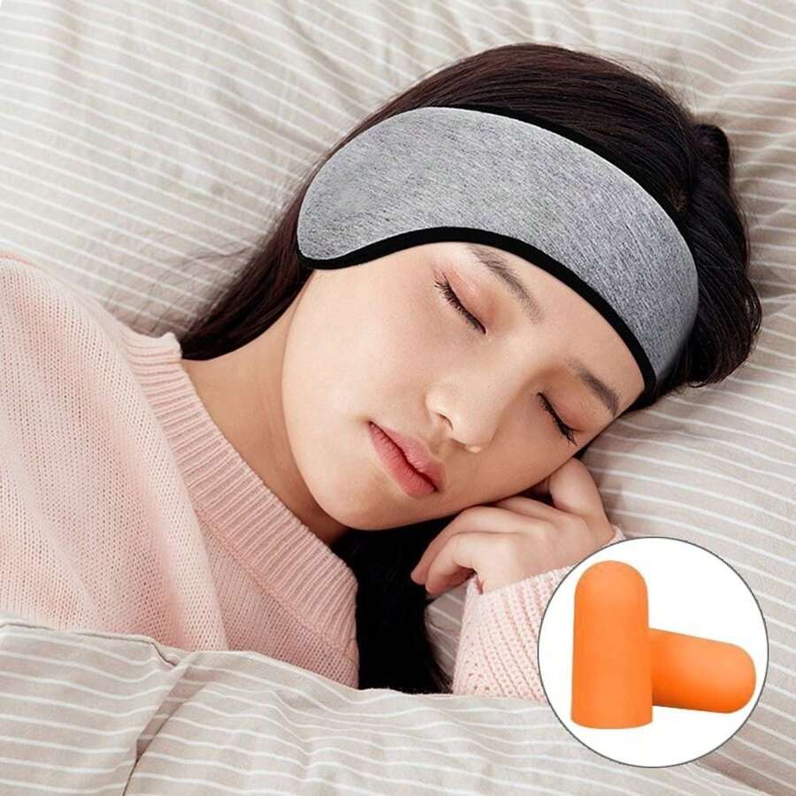 1Pc  Adjustable Sleeping Mask Blackout Ear Muffs For Sleeping Relaxing Noise Cancellation - Grey - View 1