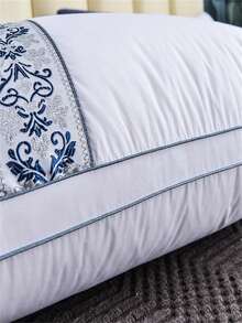 1 pieza Almohada de plumas de ganso con color rojo y empalme, funda de almohada de doble cara con núcleo de almohada 3D, ropa de cama - Azul y blanco - Ver 6
