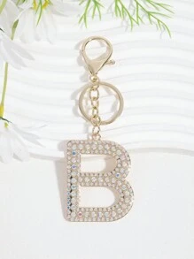 優雅1入女士工業玻璃鑲嵌鉆石和鋅合金字母鑰匙扣 - 金色 - 查看 14