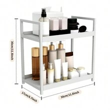 1pc,2 Tier,Cosmetics Storage Rack,Multifunctional Dressing Table Storage Rack,Lipstick, Perfume, Skin Care Product Storage Tray,Bathroom Counter Storage Box,Suitable For Living Room, Bedroom, Bathroom - White - View 2
