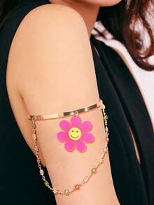 JAYSUING 1入女性復古花卉與鏈條細節手臂袖口,可愛時尚的飾品 - 彩色 - 查看 1