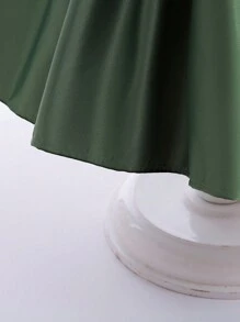 小女孩缎面泡泡袖蝴蝶结优雅花童婚礼礼服，适合庆祝派对，不含头饰 - 墨綠色 - 查看 9