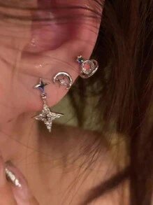 Sparkling Star & Moon Shaped Ear Studs For Women, Fashionable And Versatile Jewelry With High-End And Unique Design
