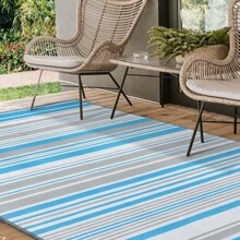 Outdoor Rugs 4x6ft Waterproof, Reversible Mats, Outdoor Area Rug, Plastic Outside Carpet, Eeometric Rv Mat For Patio Camping Rv Picnic Backyard Deck Balcony Porch Beach,Garden Decoration - Blue and White - View 7