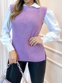 Women Sweater Vests - 紫丁香色 - 查看 1
