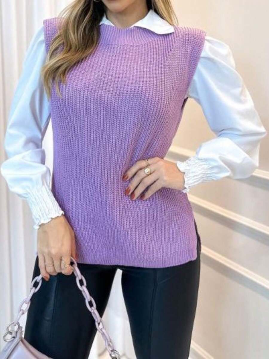 Women Sweater Vests - 紫丁香色 - 查看 1