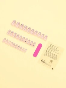 24Pcs Fashion Short Coffin Shape Nail Nails Pink Glitter Bling Press On Nails Acrylic Nails Fake Nails Nails Manicure Set Detachable Full Cover Long Lasting Includes 1Sheet Adhesive Tabs & 1Pc Mini File Perfect For Everyday Wear Nail Supplies Nails - Multicolor - View 2