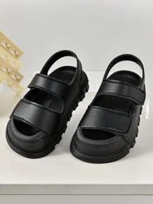 One Pair Of White Exquisite Pu Hook-And-Loop Sports Sandals For Kids, Simple Style But Nice, Suitable For Summer - Black - View 3