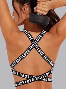 1 chiếc áo ngực tập yoga dây chữ đơn giản, chạy bộ, quần lót thể thao co giãn cho nữ - màu đen - Xem 4