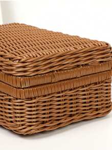 Bolso de tote de picnic compacto vintage, equipaje de almacenaje retro, caja organizadora de accesorios de fotografía, canasta de almacenaje de ratán, caja de regalo - Caqui - Ver 6