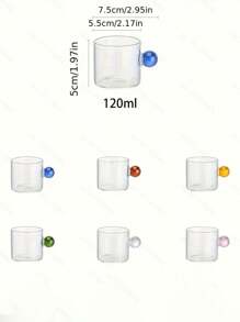 Set Of 6 Mixed-Color Italian Style Glass Cups With Handle, Including Cups For Extraction, Milk, Coffee, Juice And Sauce - Multicolor - View 10