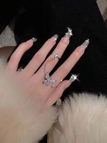 1 stuk Imitatieparel , Cubic Zirkonia En Vlinderversiering Opening Vinger Aanpasbaar Ring Voor vrouwen