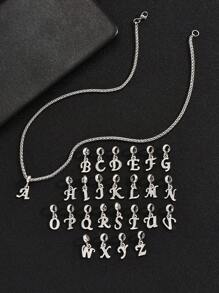 1 Pc Silver Plated Rhinestone Simple 26 Letters Personalized Pendant Keel Chain Necklace Best For Men Birthday Commemoration Gift Necklacee