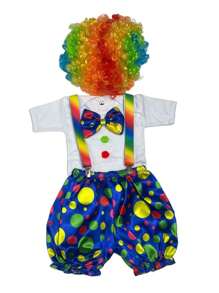 Disfraz De Payasito Conjunto Shorts Satin Para nIño con Peluca Multicolor - Azul - Ver 3