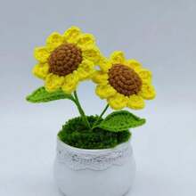 1 件迷你仿真向日葵花盆套装批发 DIY 手工编织假花桌面装饰 - 彩色 - 查看 2