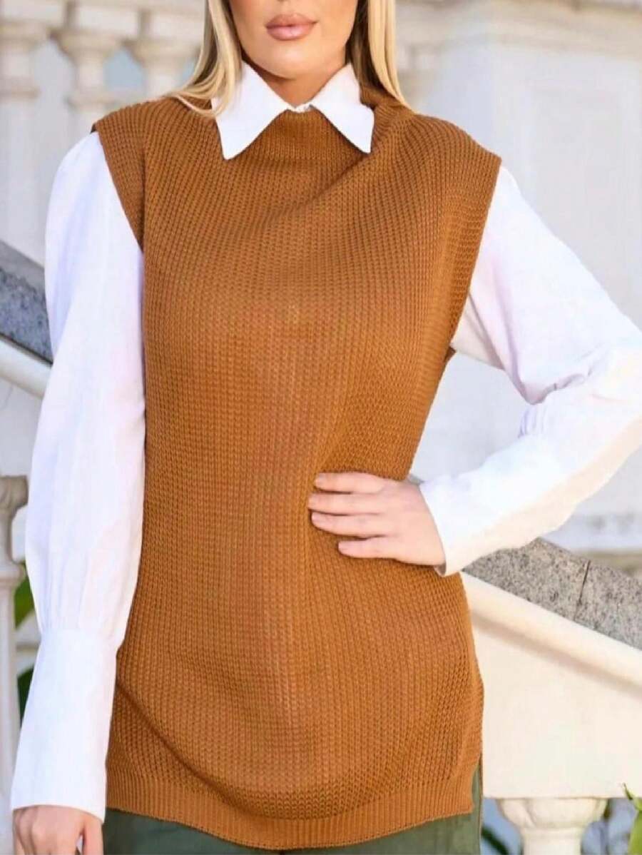 Women Sweater Vests - Óxido marrón - Ver 1